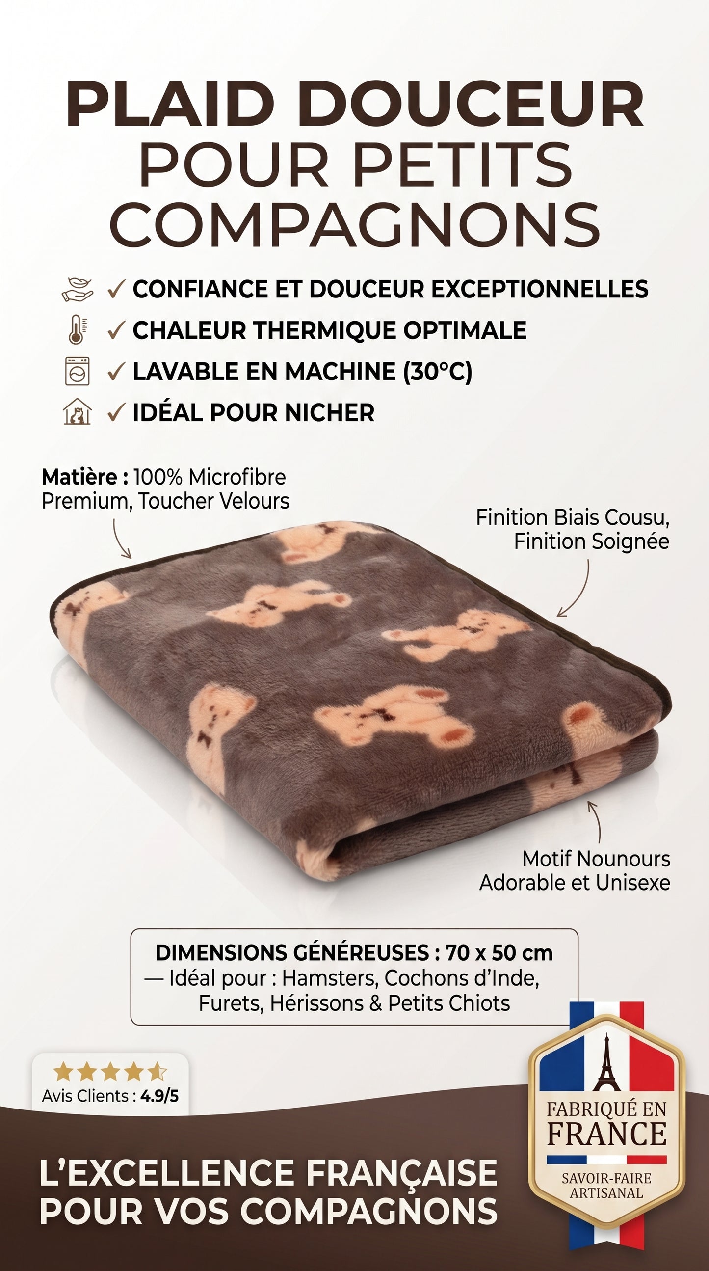 Couverture Flanelle Douce Chien Chat – Motif Patte 4 Tailles