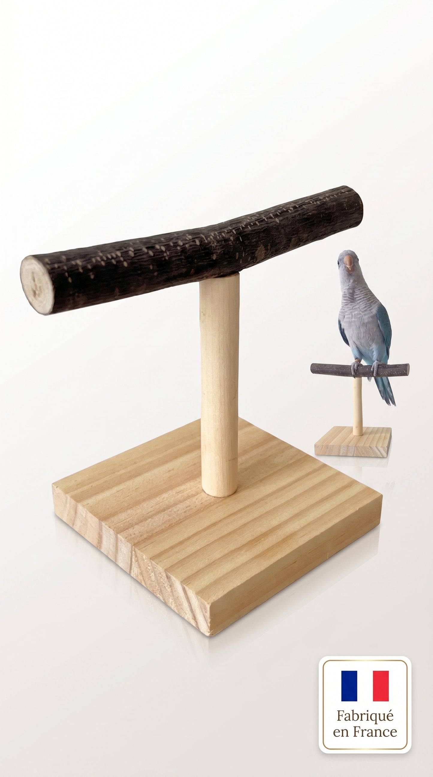 Perchoir en T pour Perroquet en Bois Naturel — Ara, Calopsitte, Gris d’Afrique