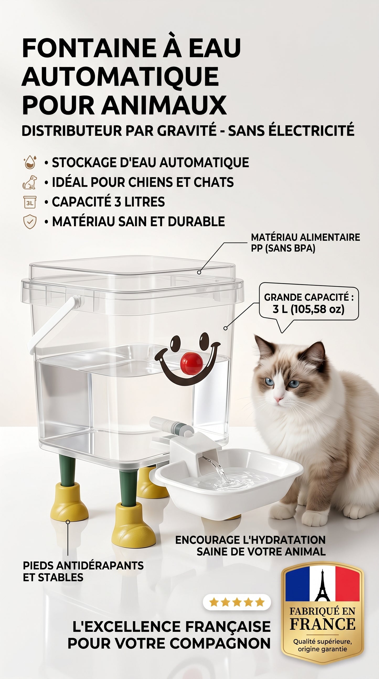 Distributeur Eau Automatique 3L Chien Chat – Fontaine Gravité