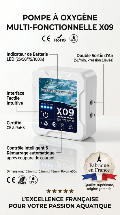 Pompe à Air pour Aquarium & Pêche — Portable USB, Batterie Lithium 2400mAh, Silencieuse