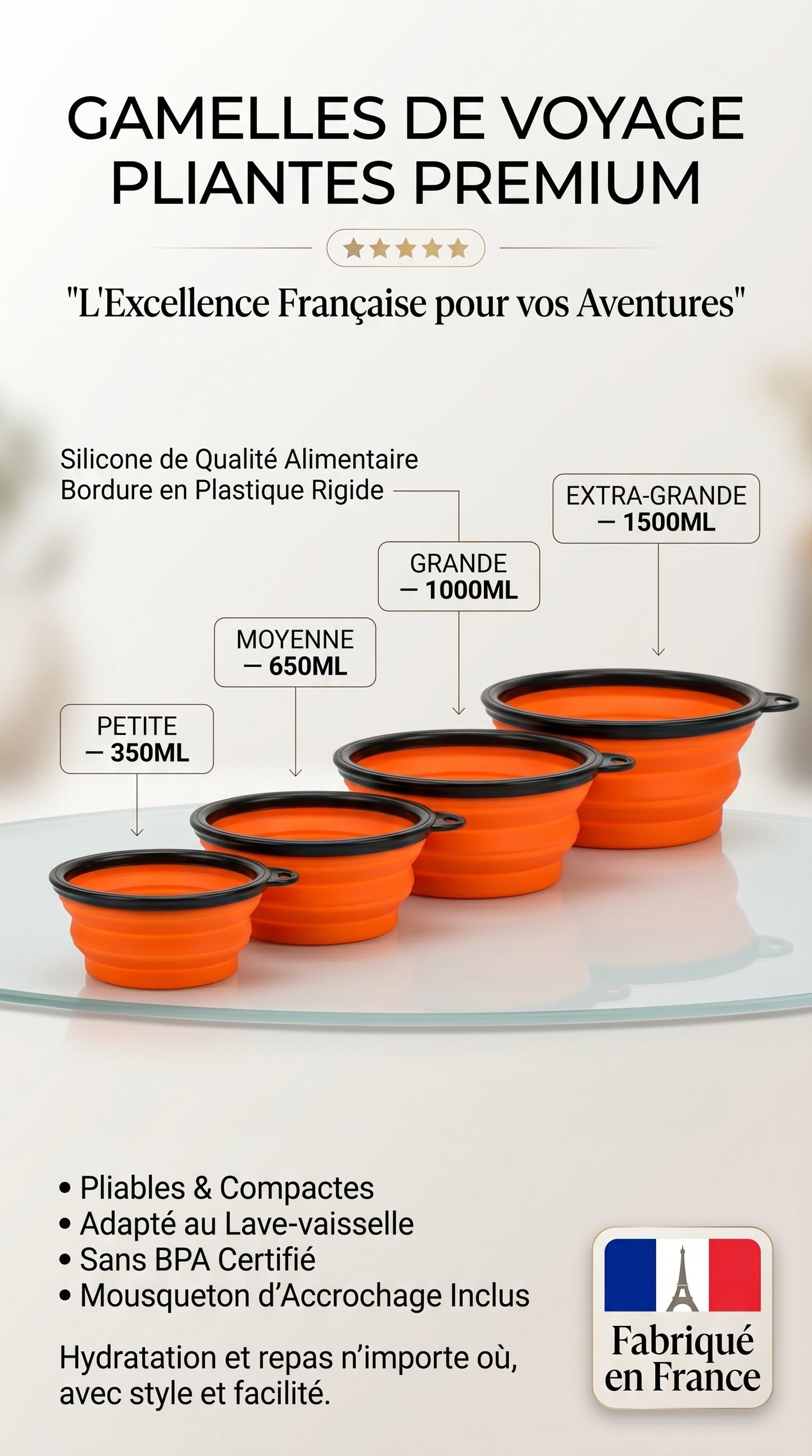Bol Pliable Silicone Chien Chat – Gamelle Portable avec Mousqueton