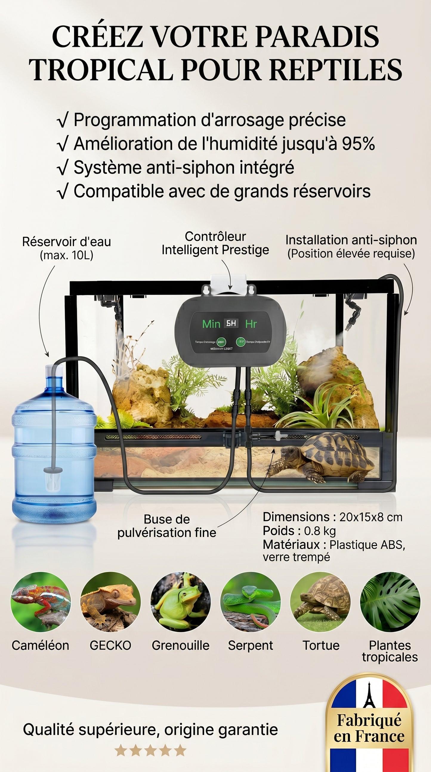 Humidificateur Brumisateur pour Terrarium — Buse 360°, Minuterie, USB | Reptiles