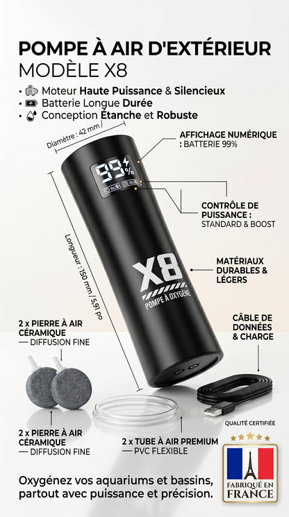 Pompe à Air pour Aquarium & Pêche — Portable USB, Batterie Lithium 2400mAh, Silencieuse