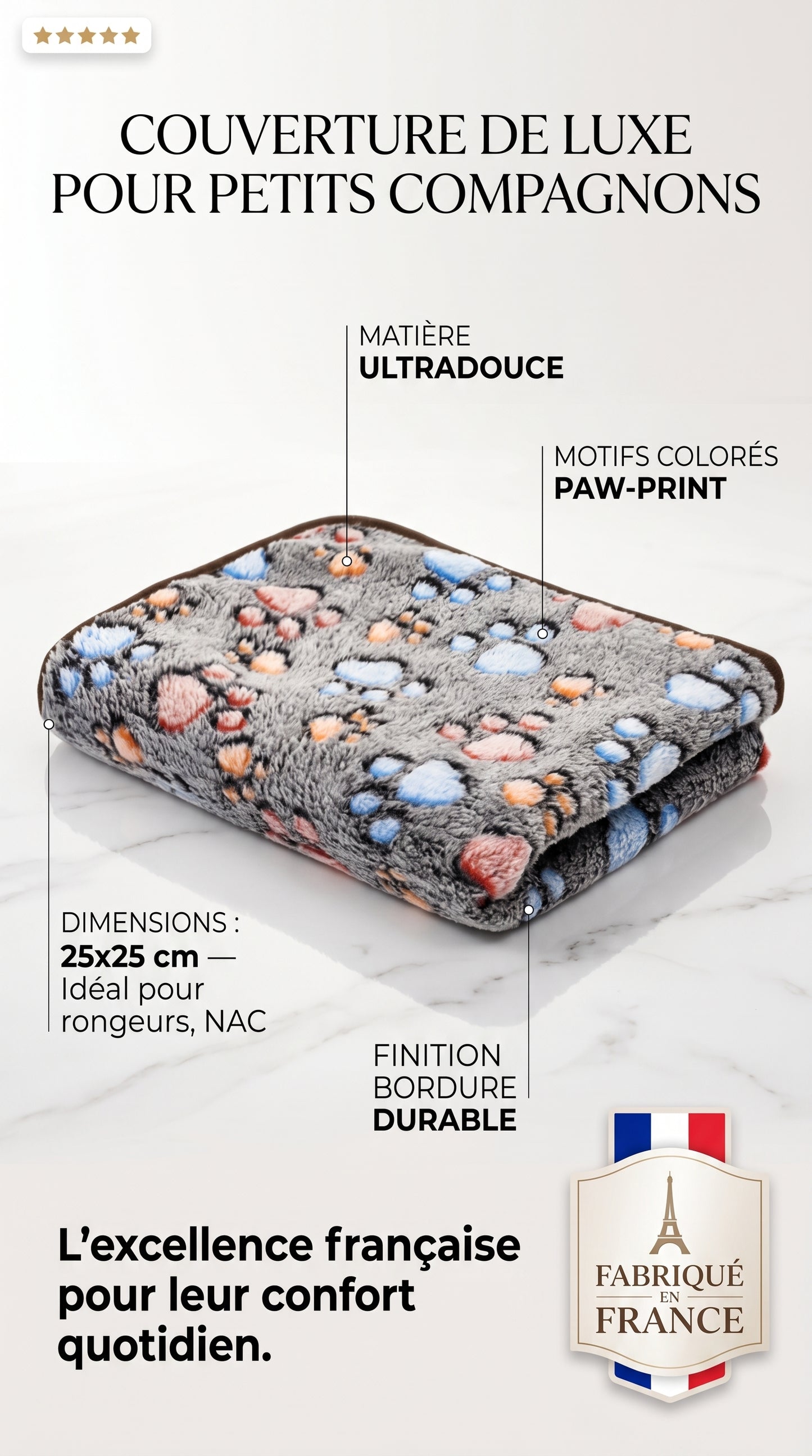 Couverture Flanelle Douce Chien Chat – Motif Patte 4 Tailles